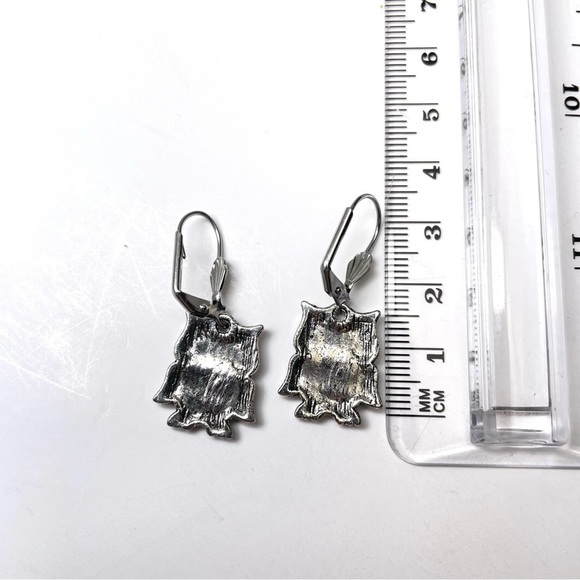 Vintage French Lever Back Owl Earrings Dangle - Picture 4 of 5
